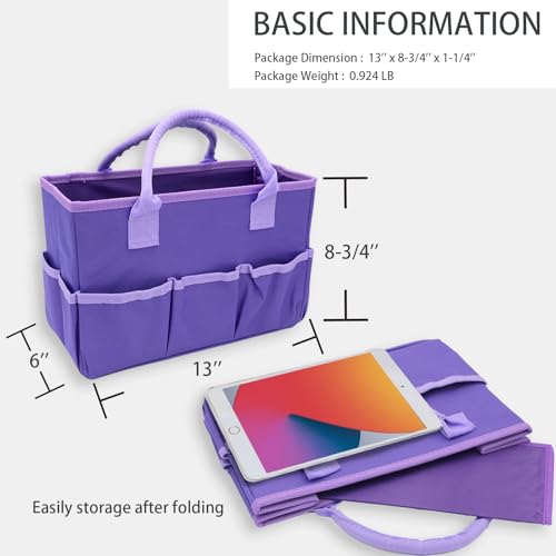 Cupohus Art Organizer Craft Storage Tote Bag with Pockets and Hadles, Oxford Fabric Carrying Caddy for Teacher, Officer, Artist, Students, Traveler, and more – Purple - Image 4