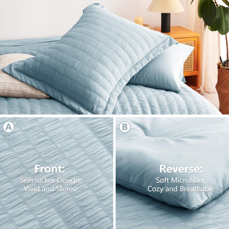 CozyLux Full Size Comforter Sets with Sheets 7 Pieces, Light Blue Seersucker Bed in a Bag Textured Luxury Soft Bedding Set with Down Alternative Comforter, Sheets, Pillowcases & Shams for All Seasons - Image 4