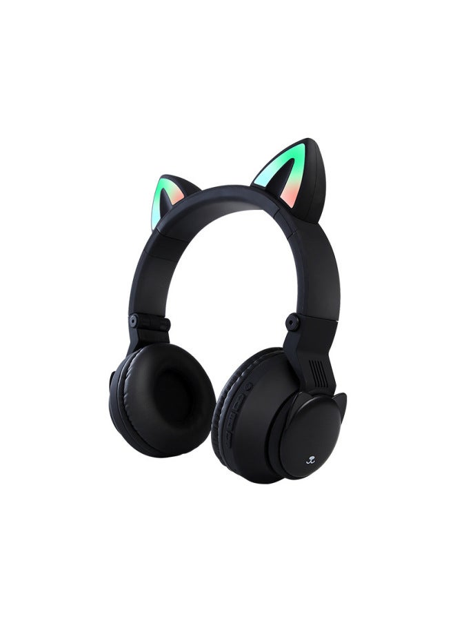 [Style] Cat Ear Bluetooth Headset PT02 Net Red Design Bass Super Long Endurance Headset Game Headset-Color:[Cat Film] Athens Black  - Image 1