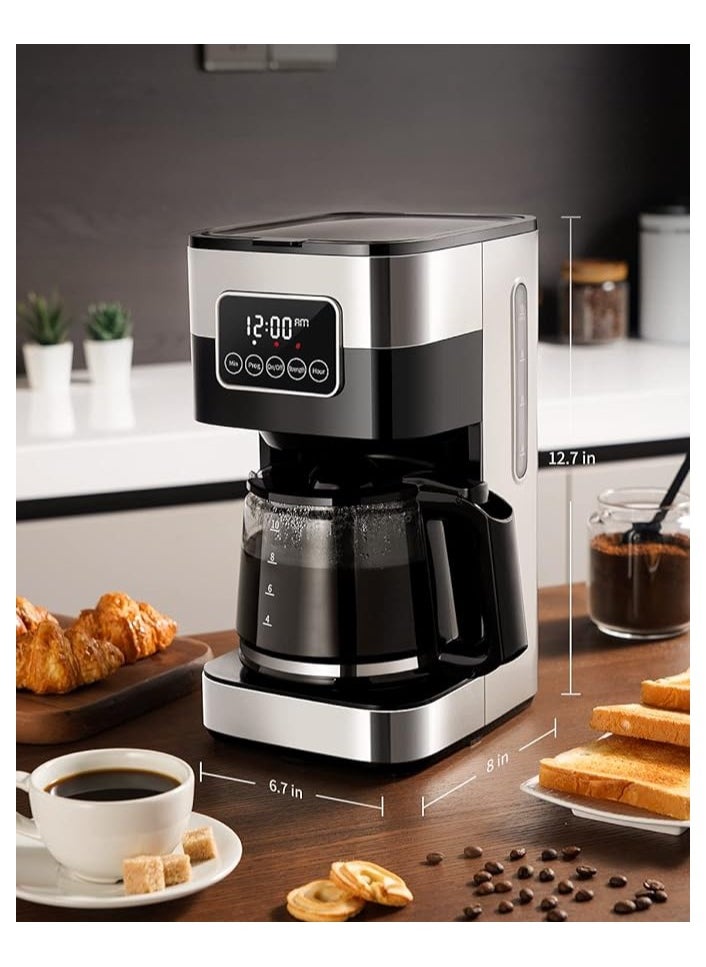 SHARDOR - SHARDOR 10 Cup 900 Watt Programmable Coffee Maker, Drip Coffee Machine with Touch Screen, Glass Carafe, Reusable Filter, Warming Plate, Regular & Strong Brew for Home and Office - Silver - Image 1