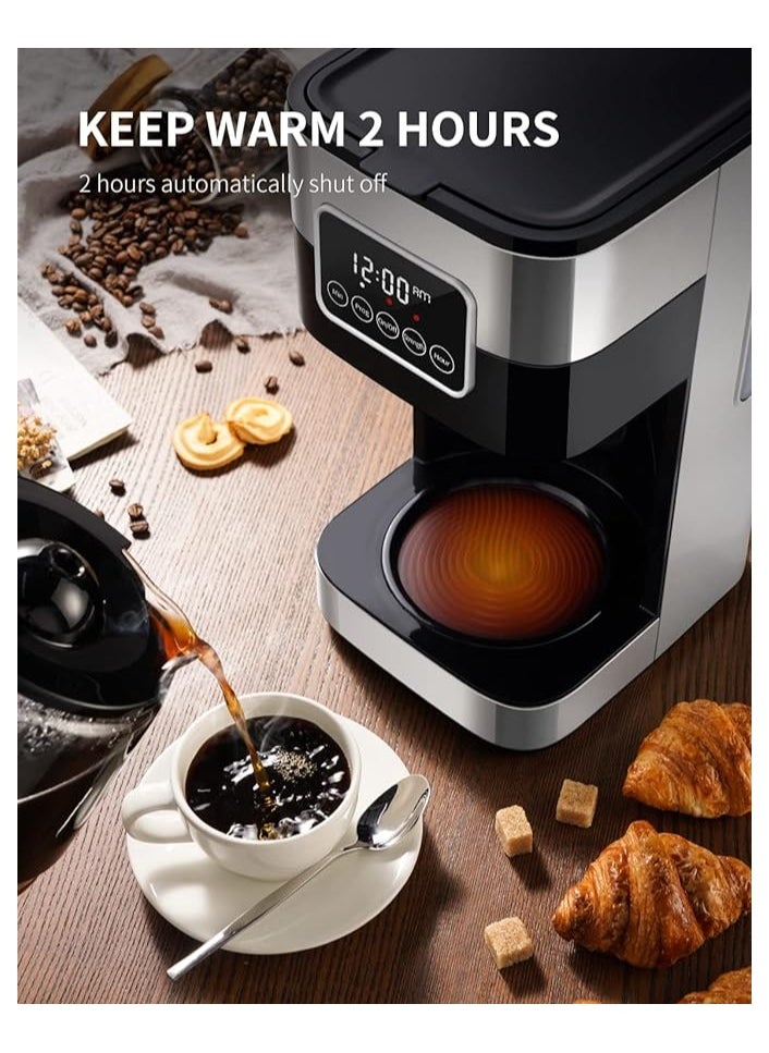 SHARDOR - SHARDOR 10 Cup 900 Watt Programmable Coffee Maker, Drip Coffee Machine with Touch Screen, Glass Carafe, Reusable Filter, Warming Plate, Regular & Strong Brew for Home and Office - Silver - Image 1