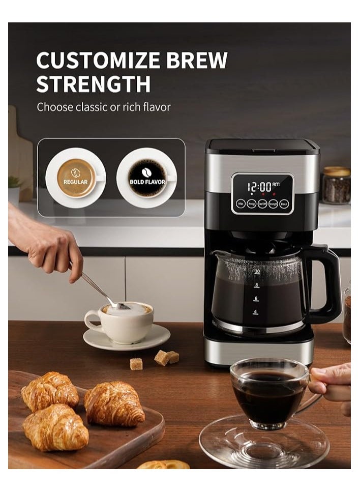 SHARDOR - SHARDOR 10 Cup 900 Watt Programmable Coffee Maker, Drip Coffee Machine with Touch Screen, Glass Carafe, Reusable Filter, Warming Plate, Regular & Strong Brew for Home and Office - Silver - Image 1