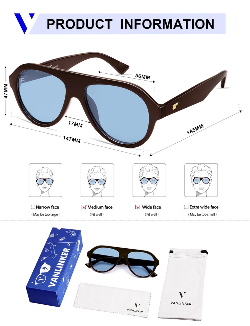 VANLINKER Retro Aviator Polarized Sunglasses for Men Women Trendy 70s Vintage Plastic Frame Sun Glasses VL9750,Blue - Image 5
