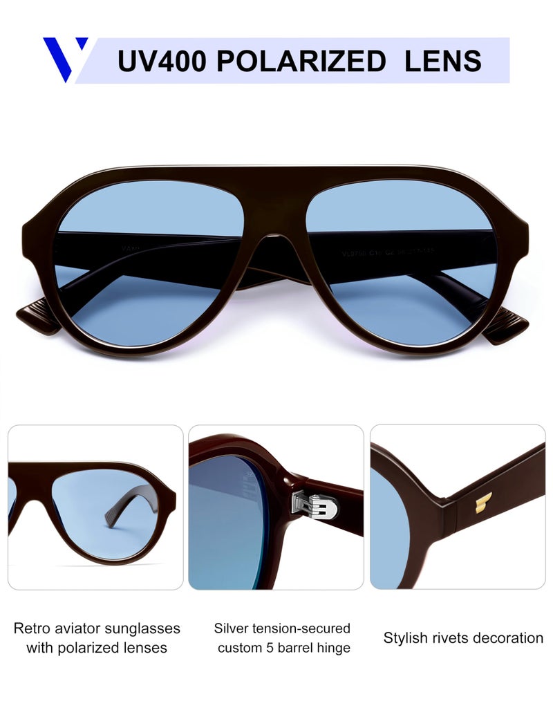 VANLINKER Retro Aviator Polarized Sunglasses for Men Women Trendy 70s Vintage Plastic Frame Sun Glasses VL9750,Blue - Image 4