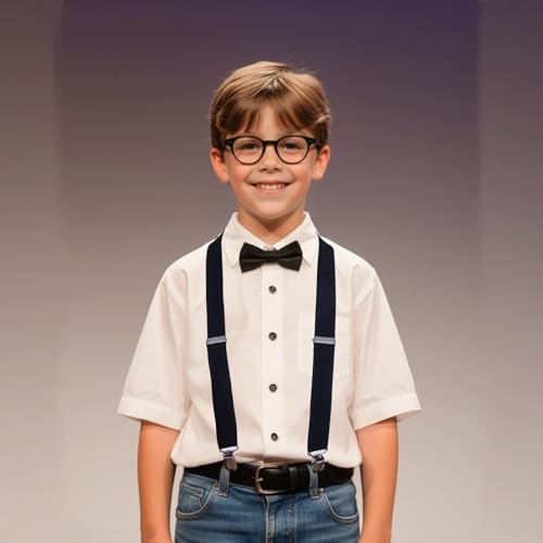 Bwerfuet Boys Girls Suspenders Bow Tie Set Adjustable Classic Y Back Solid Color Suspenders for Kids (Black) - Image 3