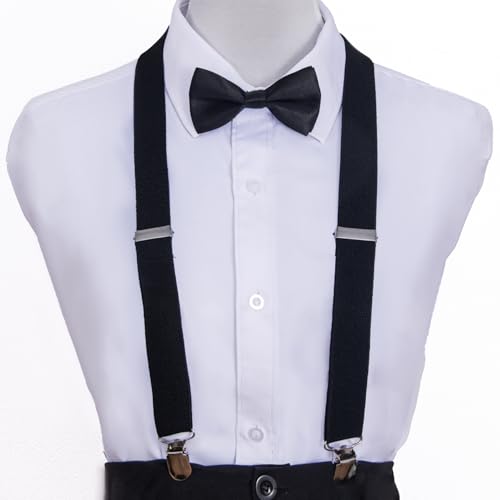 Bwerfuet Boys Girls Suspenders Bow Tie Set Adjustable Classic Y Back Solid Color Suspenders for Kids (Black) - Image 5