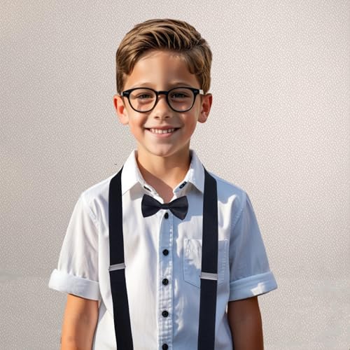 Bwerfuet Boys Girls Suspenders Bow Tie Set Adjustable Classic Y Back Solid Color Suspenders for Kids (Black) - Image 4