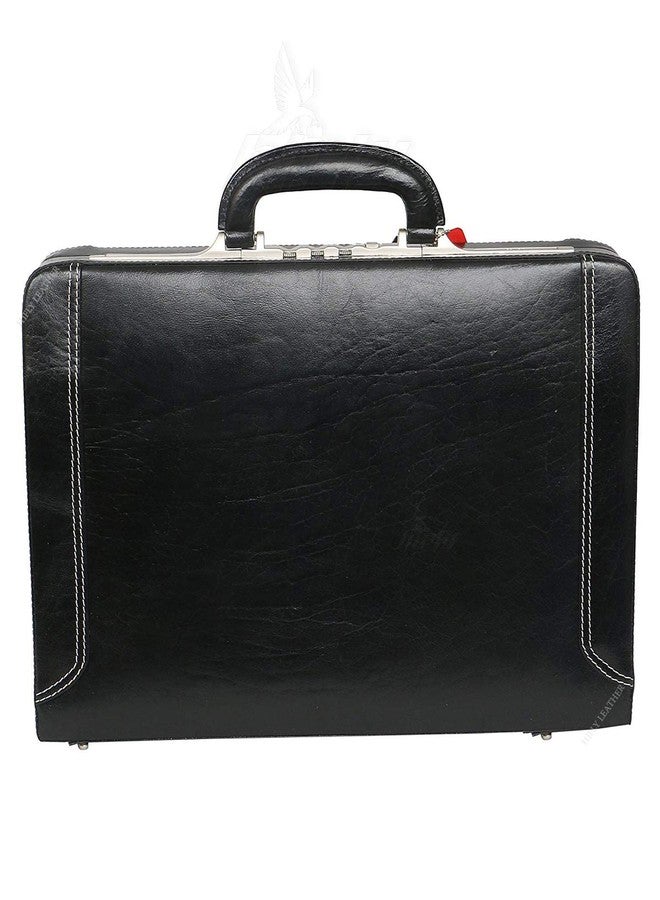 Hifly Leather Briefcase for Men - Unisex - Round Corner Strap Over - Hard Briefcase - Office Bag - Leather Accessories - 3 Digit Combo Italy Lock - Suitcase - 15.6" Laptop Briefcase - Luggage - Black - Image 1