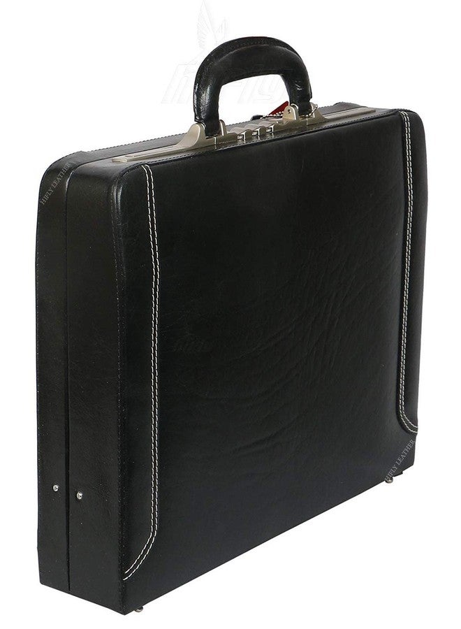 Hifly Leather Briefcase for Men - Unisex - Round Corner Strap Over - Hard Briefcase - Office Bag - Leather Accessories - 3 Digit Combo Italy Lock - Suitcase - 15.6" Laptop Briefcase - Luggage - Black - Image 3