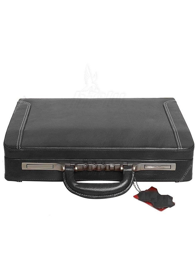 Hifly Leather Briefcase for Men - Unisex - Round Corner Strap Over - Hard Briefcase - Office Bag - Leather Accessories - 3 Digit Combo Italy Lock - Suitcase - 15.6" Laptop Briefcase - Luggage - Black - Image 2