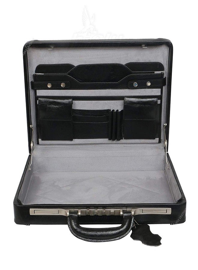 Hifly Leather Briefcase for Men - Unisex - Round Corner Strap Over - Hard Briefcase - Office Bag - Leather Accessories - 3 Digit Combo Italy Lock - Suitcase - 15.6" Laptop Briefcase - Luggage - Black - Image 5