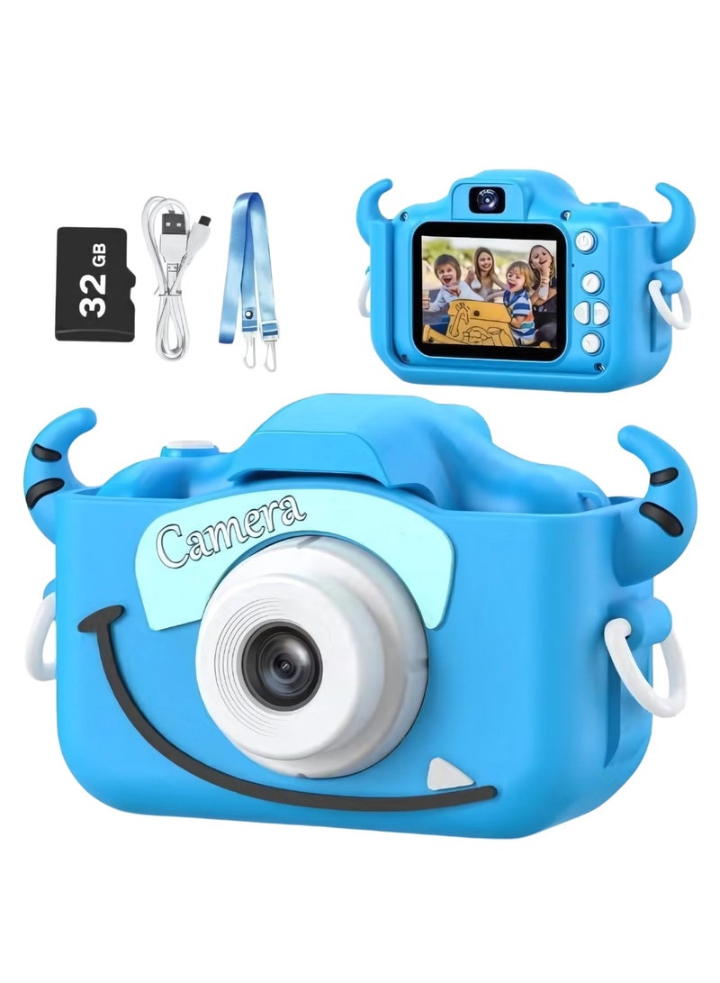 سناجل لعبة كاميرا رقمية للأطفال بدقة 1080 بكسل عالية الوضوح، مسجل فيديو مع بطاقة SD سعة 32 جيجابايت، قابلة لإعادة الشحن عبر USB، كاميرا سيلفي لطيفة مع ألعاب وموسيقى، غطاء كرتوني من السيليكون، هدية للأولاد والبنات من سن 3 إلى 12 عامًا - Image 1