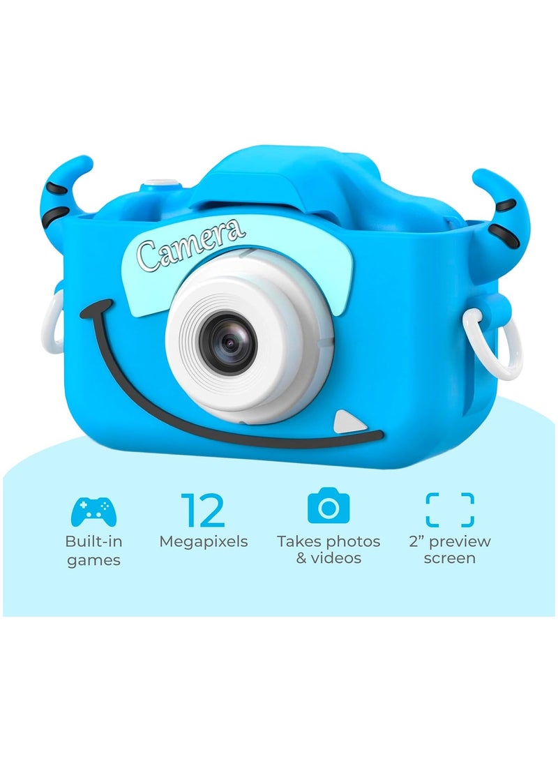 سناجل لعبة كاميرا رقمية للأطفال بدقة 1080 بكسل عالية الوضوح، مسجل فيديو مع بطاقة SD سعة 32 جيجابايت، قابلة لإعادة الشحن عبر USB، كاميرا سيلفي لطيفة مع ألعاب وموسيقى، غطاء كرتوني من السيليكون، هدية للأولاد والبنات من سن 3 إلى 12 عامًا - Image 2