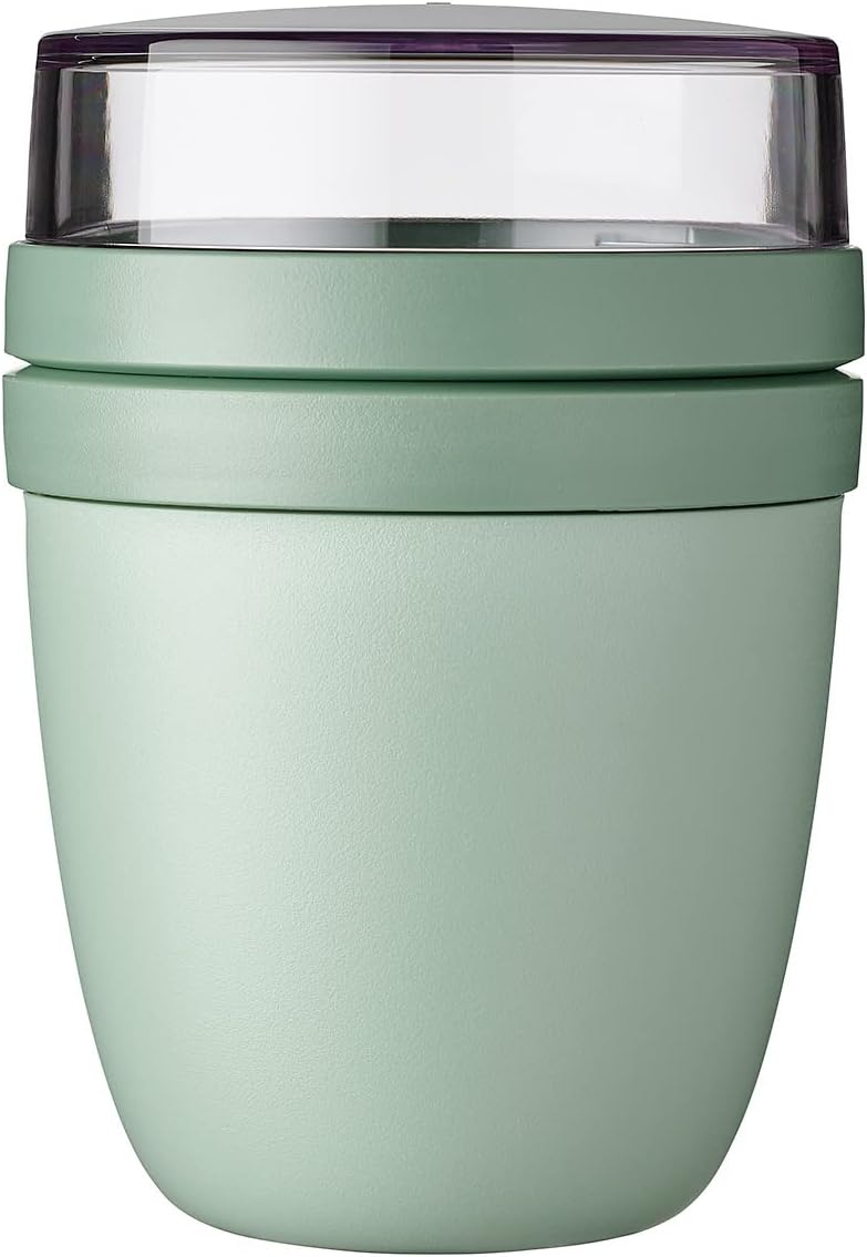 Mepal – Lunchpot Ellipse – Practical Yoghurt Cup & Muesli Cup – Separate Compartments for Yoghurt & Muesli - Suitable for Freezer, Microwave & Dishwasher – 500 ml + 200 ml – Nordic Sage - Image 1