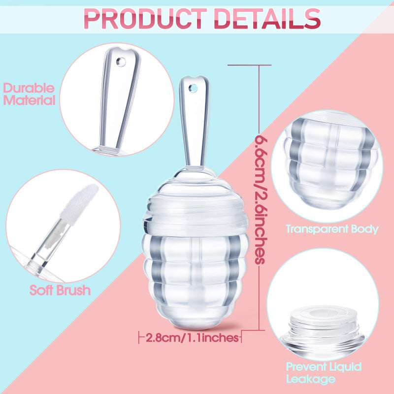 Patelai 28 Pieces Honey Pots Shaped Lip Gloss Tube Empty Lip Gloss Containers Lip Balm Bottle Refillable Cute Lipstick Tubes with Wand for Women DIY Cosmetics(Clear)  - Image 2