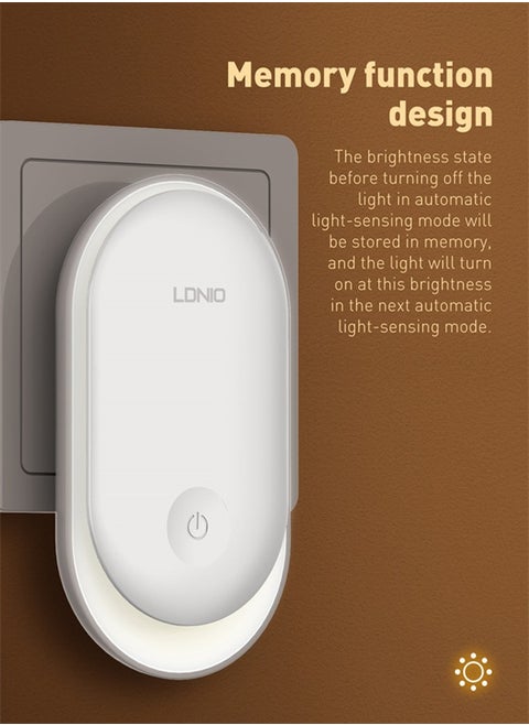 Night Light Socket with Twilight Sensor, Night Lamp for Children 3-Level Brightness Adjustment, Warm White Night Lamp for Bedroom, Staircase White