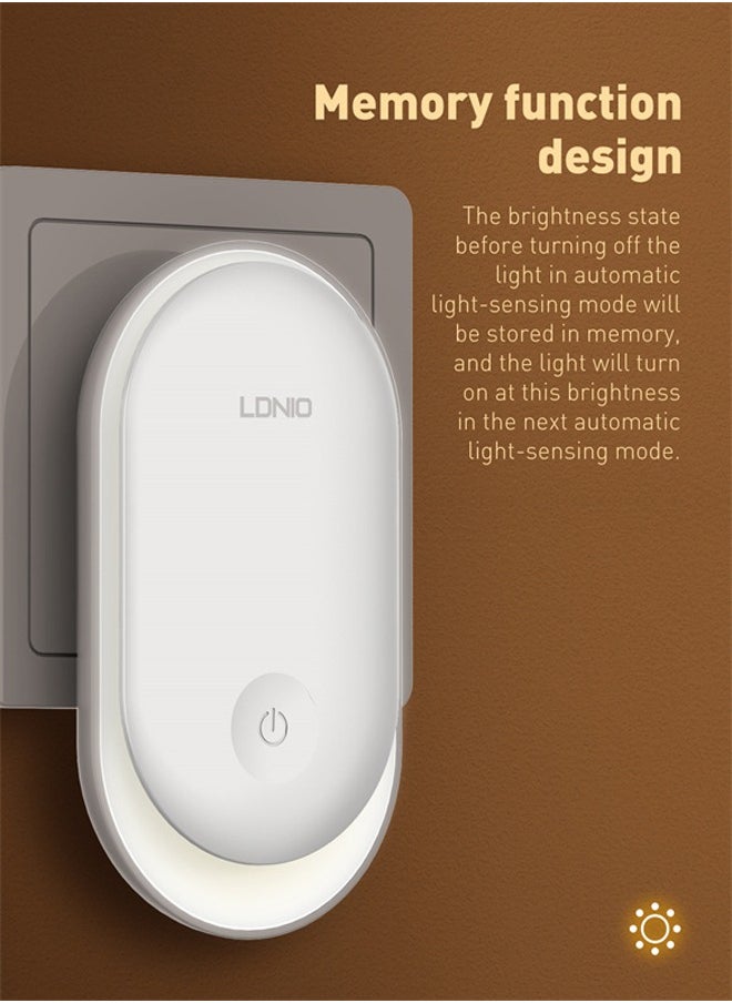 Night Light Socket with Twilight Sensor, Night Lamp for Children 3-Level Brightness Adjustment, Warm White Night Lamp for Bedroom, Staircase White