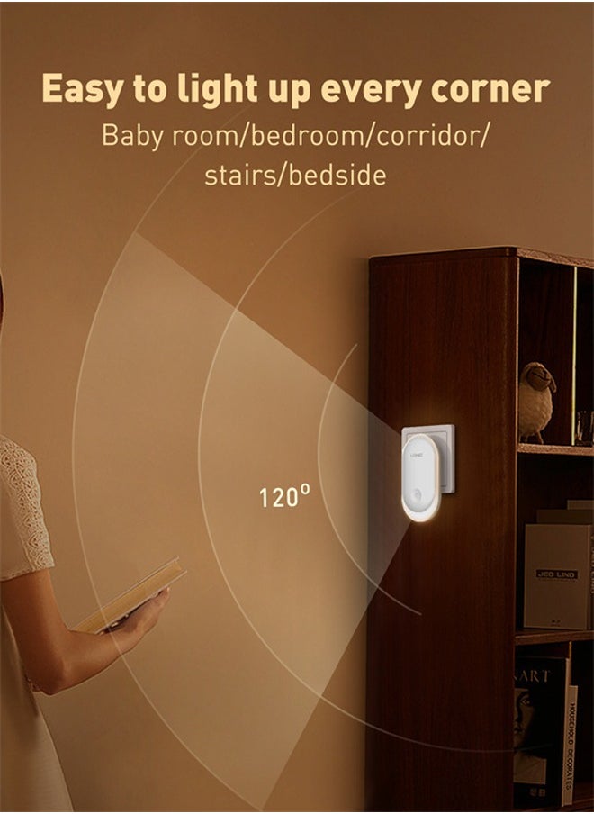 Night Light Socket with Twilight Sensor, Night Lamp for Children 3-Level Brightness Adjustment, Warm White Night Lamp for Bedroom, Staircase White