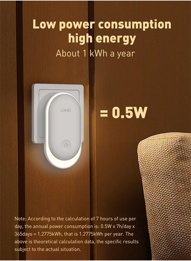 Night Light Socket with Twilight Sensor, Night Lamp for Children 3-Level Brightness Adjustment, Warm White Night Lamp for Bedroom, Staircase White