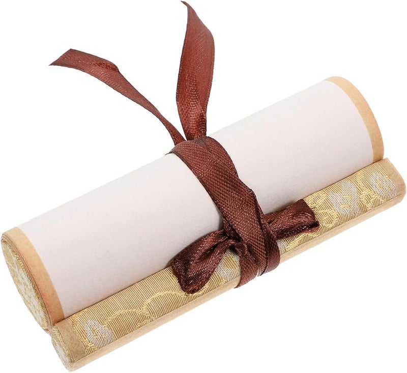 Chinese Calligraphy Rice Paper Scroll Red Gold 10x36cm with Wooden Rod for Painting Wedding Vows - Image 1
