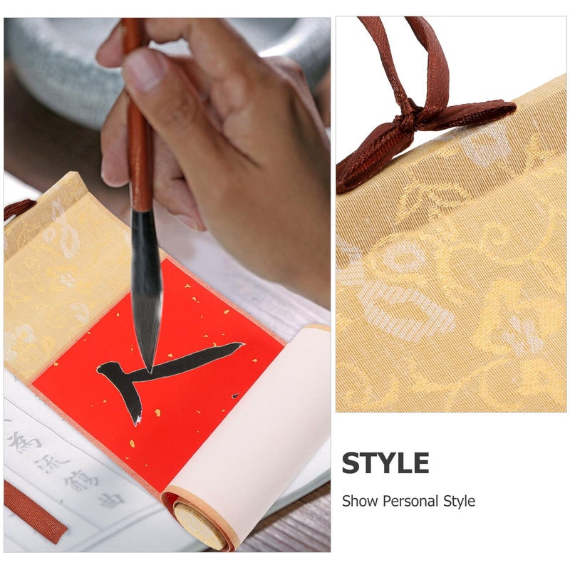 Chinese Calligraphy Rice Paper Scroll Red Gold 10x36cm with Wooden Rod for Painting Wedding Vows - Image 4
