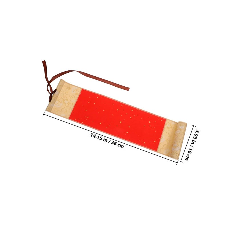Chinese Calligraphy Rice Paper Scroll Red Gold 10x36cm with Wooden Rod for Painting Wedding Vows - Image 3