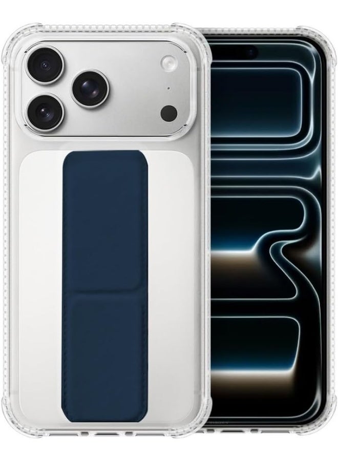 غطاء حماية خلفي مع مسند حامل للإصبع متوافق مع آيفون 17 برو ماكس، شفاف/كحلي