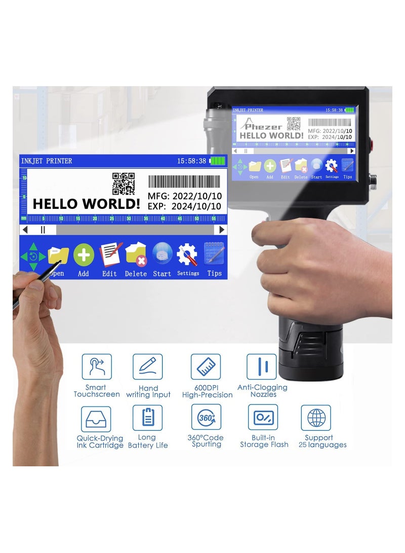 SYOSI Handheld Inkjet Printer Competible with ALL Surface 0.5 Inch Nozzle, Number Printing Variable Data Printer Product Label Printer for QRCode Barcode Production Date Time Logo Batch Number Print - Image 4