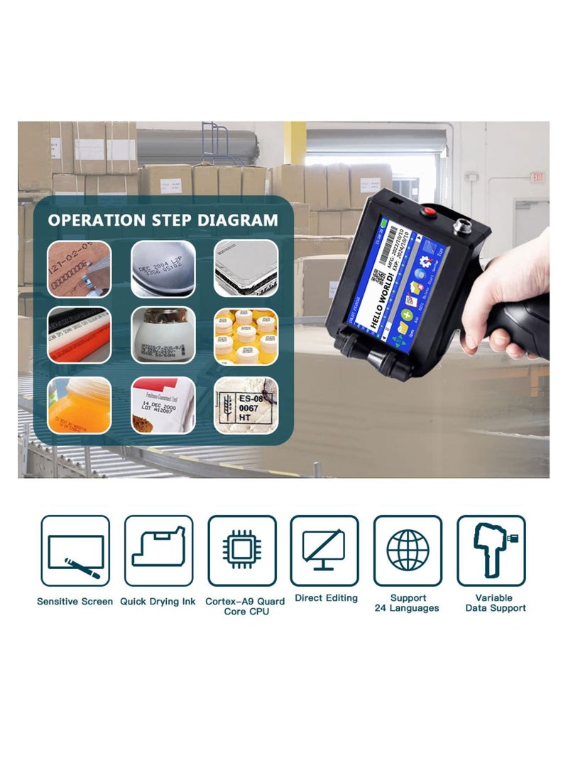 SYOSI Handheld Inkjet Printer Competible with ALL Surface 0.5 Inch Nozzle, Number Printing Variable Data Printer Product Label Printer for QRCode Barcode Production Date Time Logo Batch Number Print - Image 2