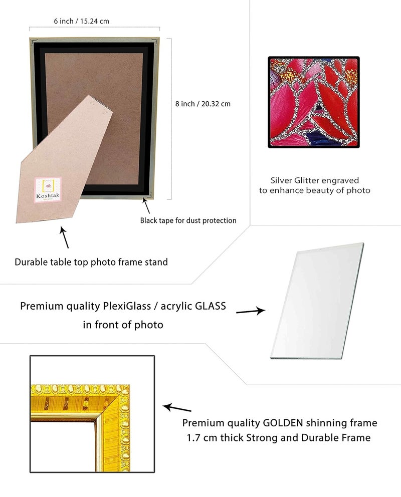 Koshtak Koshtak Saraswati mata siting on Lotus with sitar and hans 6 x 8 inch Table top stand photo frame with Unbreakable Glass for temple Worshipgifthome decor  - Image 5