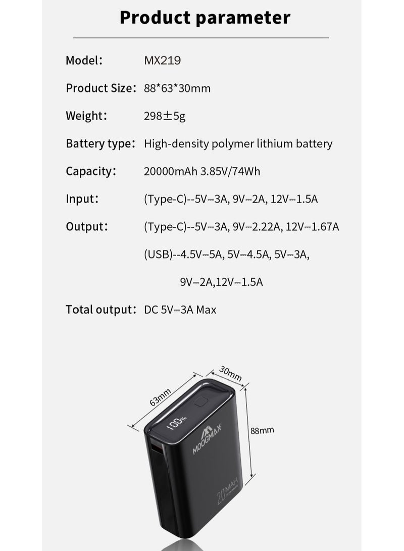 Marvel power bank 20000mAh with 22.5W, and an elegant design, small Mini size and weight, two ports (Type-C) & (USB-A), portable power bank fast charging, and a digital display screen. Gradient Purple color