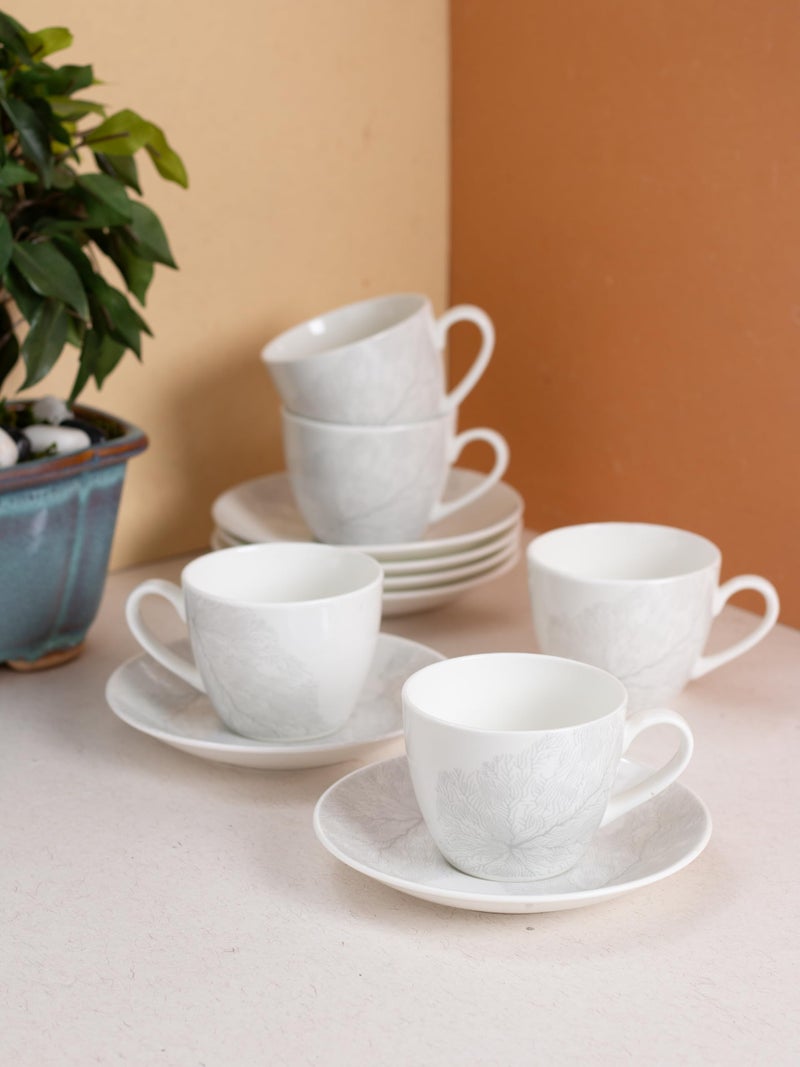 JCPL Fine Ceramic Printed Cup & Saucer Set of 12 (6 Cups + 6 Saucers) - 180 ml Each (Vanilla V413) - Image 1
