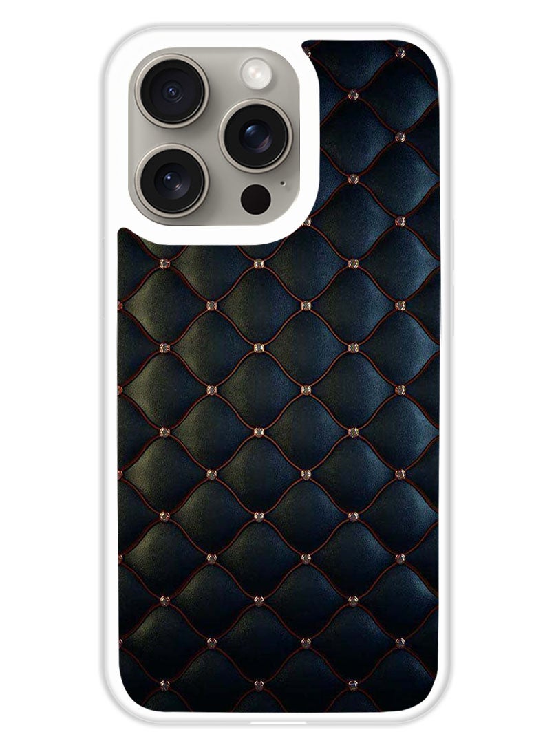 Theodor Protective Case Cover For APPLE IPHONE 15 Pro Stappers On Black Cloth Pattern (White Bumper) - Image 1