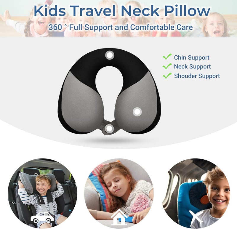 COOLBEBE Kids Travel Neck Pillow, Softly Double Support Travel Pillow for Car & Airplane, Traveling Gifts for Toddler & Children (Black) - Image 2