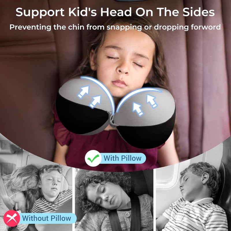 COOLBEBE Kids Travel Neck Pillow, Softly Double Support Travel Pillow for Car & Airplane, Traveling Gifts for Toddler & Children (Black) - Image 5