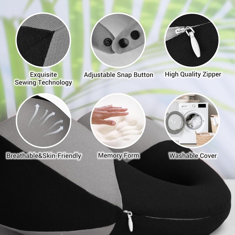 COOLBEBE Kids Travel Neck Pillow, Softly Double Support Travel Pillow for Car & Airplane, Traveling Gifts for Toddler & Children (Black) - Image 3