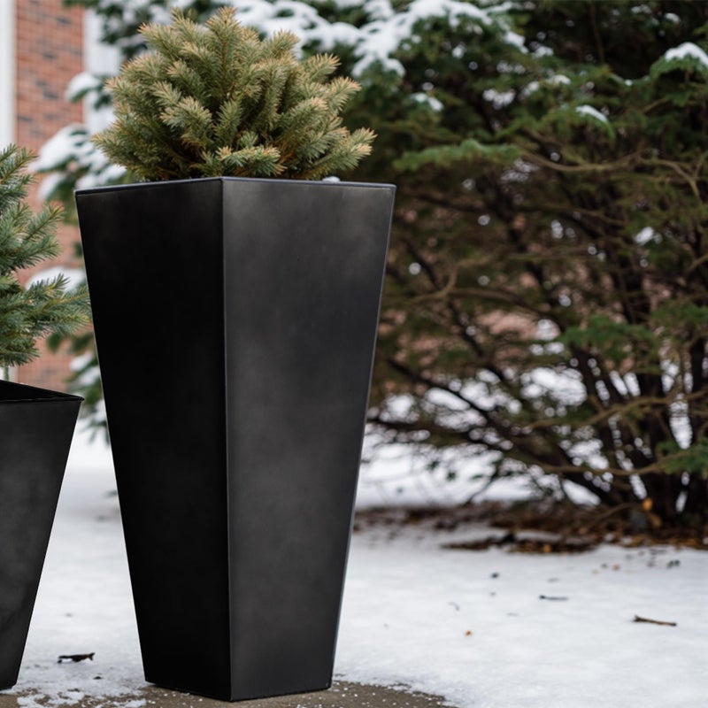 Worth Garden 25" Large Metal Glazed Planter Set of 2, Luxurious Glossy Finish Green Tall Square Tapered Steel Plant Pots, Decor Flower Pot Indoor & Outdoor, Drainage Hole & Dual-Purpose Plant Saucer - Image 4