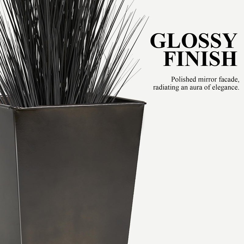 Worth Garden 25" Large Metal Glazed Planter Set of 2, Luxurious Glossy Finish Green Tall Square Tapered Steel Plant Pots, Decor Flower Pot Indoor & Outdoor, Drainage Hole & Dual-Purpose Plant Saucer - Image 2
