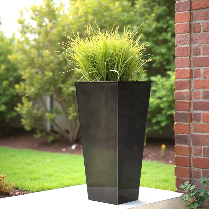 Worth Garden 25" Large Metal Glazed Planter Set of 2, Luxurious Glossy Finish Green Tall Square Tapered Steel Plant Pots, Decor Flower Pot Indoor & Outdoor, Drainage Hole & Dual-Purpose Plant Saucer - Image 5
