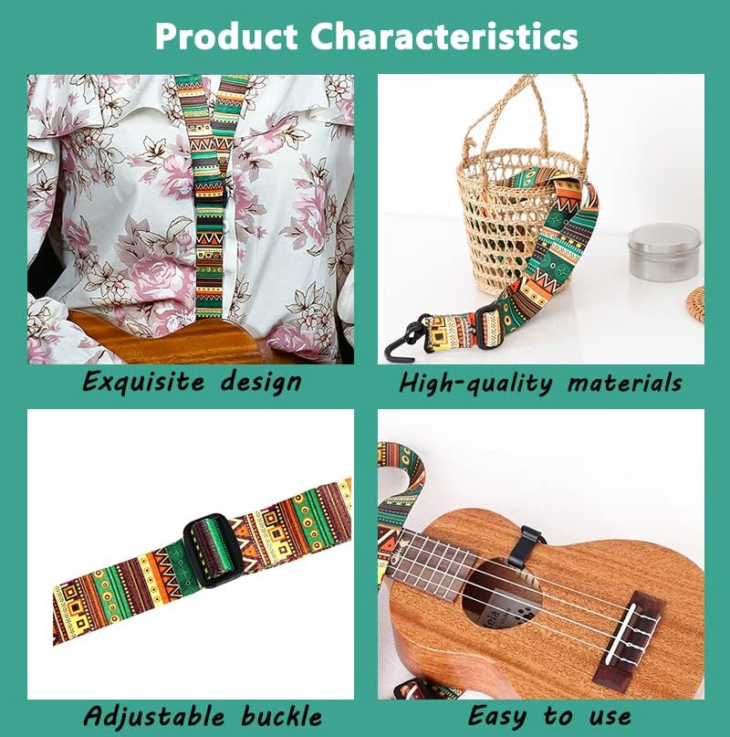 DreamAug Ukulele Strap, Adjustable Mayan Style Ethnic Guitar Strap with Clip, 23"-55" ï¼Œfor Acoustic Guitar, Electric Guitar, Bass, and Ukulele - Image 2