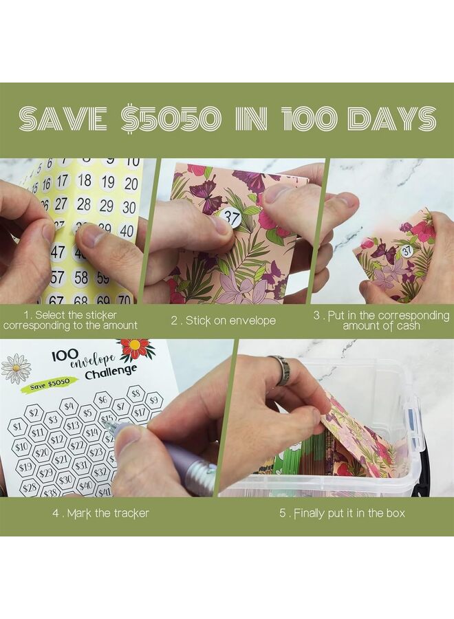 100 Envelope Challenge Box, Cash Stuffing Envelopes, Budgeting Planner, Saving Money, Easy and Fun Way for 100 Day Envelope Challenge Kit - Image 3