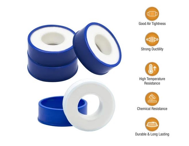 D-Fix ® شريط ختم الخيوط تيفلون مانع تسرب الأنابيب الصناعية لختم الخيوط للسباكين لتسرب المياه والهواء رأس الأنبوب 12 مم × 10 متر (أبيض، 10 قطع) - Image 2