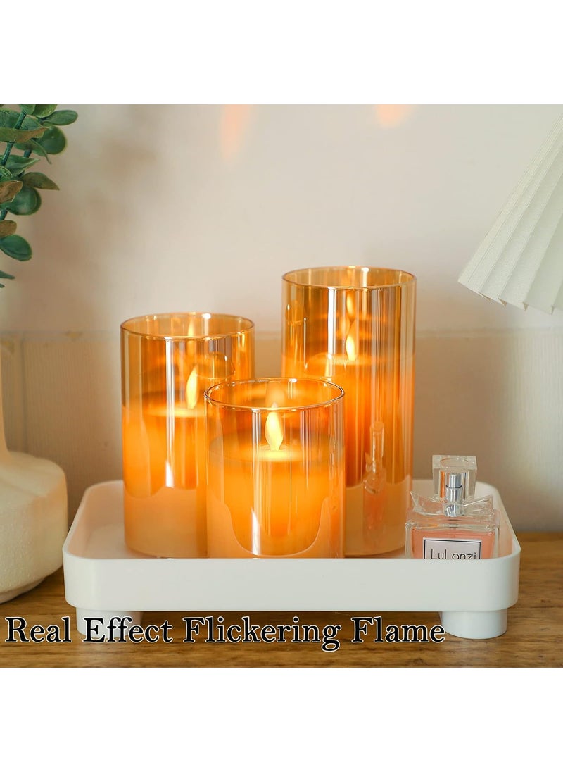 Lezonic - Lezonic Amber Flickering Flameless Candles Battery Operated with Remote and Timer, Glass Real Wax LED Pillar Candles for Fall Halloween Christmas, Pack of 3 (D 3”×H 4”5”6”) - Image 1