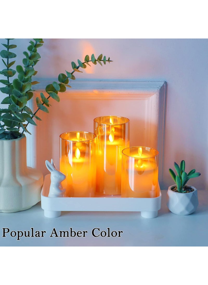Lezonic - Lezonic Amber Flickering Flameless Candles Battery Operated with Remote and Timer, Glass Real Wax LED Pillar Candles for Fall Halloween Christmas, Pack of 3 (D 3”×H 4”5”6”) - Image 1