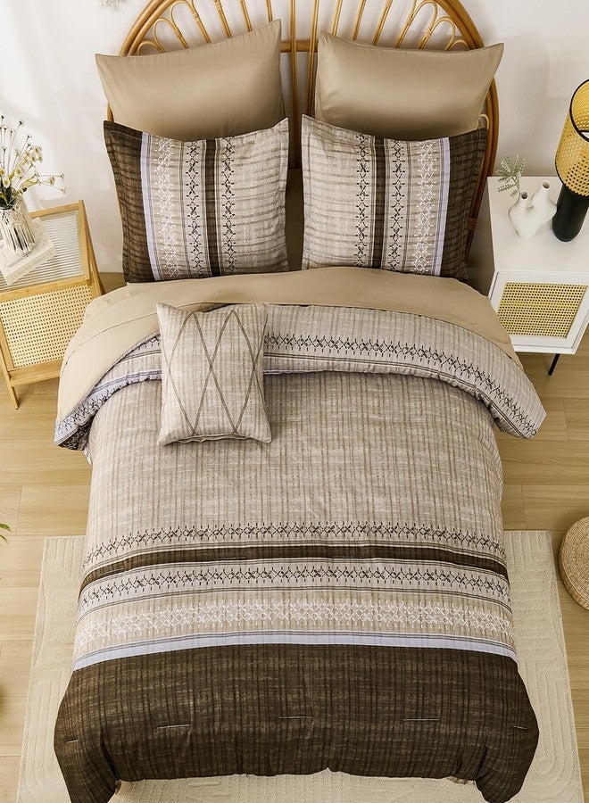 Dintszyayue Brown Comforter Set Queen Size, 8 Pieces Boho Striped Bed in a Bag Soft Microfiber Bedding Set for All Season - Image 4