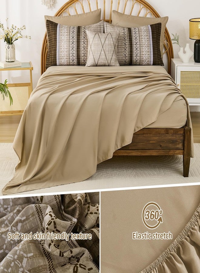 Dintszyayue Brown Comforter Set Queen Size, 8 Pieces Boho Striped Bed in a Bag Soft Microfiber Bedding Set for All Season - Image 5