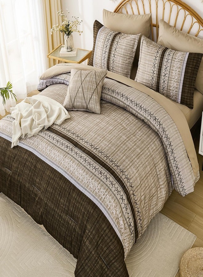 Dintszyayue Brown Comforter Set Queen Size, 8 Pieces Boho Striped Bed in a Bag Soft Microfiber Bedding Set for All Season - Image 3