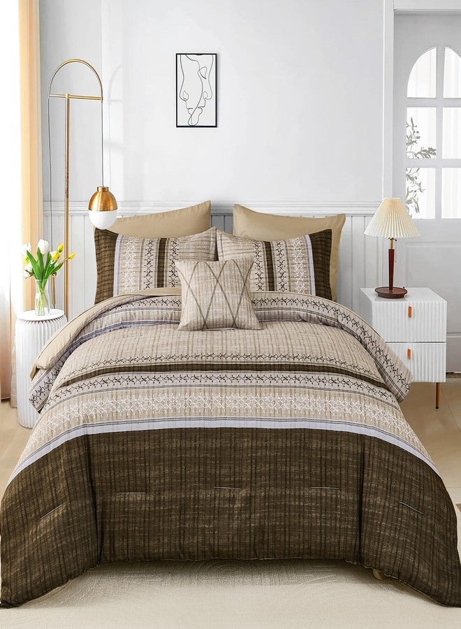 Dintszyayue Brown Comforter Set Queen Size, 8 Pieces Boho Striped Bed in a Bag Soft Microfiber Bedding Set for All Season - Image 2