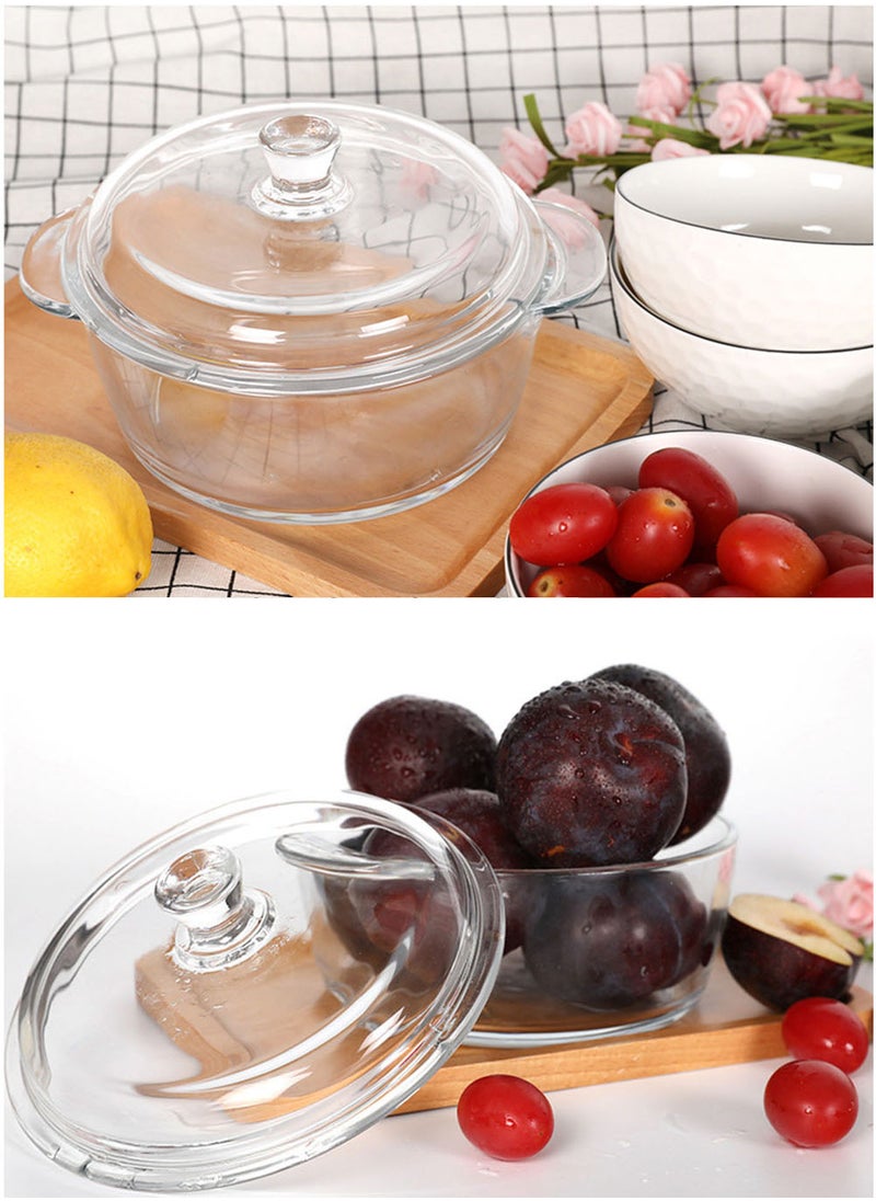 EzzySo 5 Pieces Glass Ceramic Bowls Thick Clear Pot Multifunctional Heat Resistant Cookware Dinnerware Set Including Clear Glass Bowl with Lid and 4 Ceramic Bowls for Kitchen Salad Fruit  - Image 5