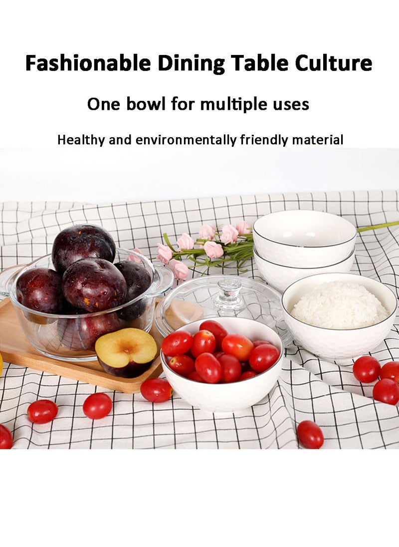 EzzySo 5 Pieces Glass Ceramic Bowls Thick Clear Pot Multifunctional Heat Resistant Cookware Dinnerware Set Including Clear Glass Bowl with Lid and 4 Ceramic Bowls for Kitchen Salad Fruit  - Image 2